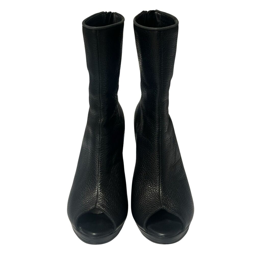 Calleen Cordero Tatiana Leather Peep-toe Boots Wood Heels Black Women’s Size 10 - Picture 2 of 10
